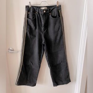Topshop Moto black denim wide legged jeans.